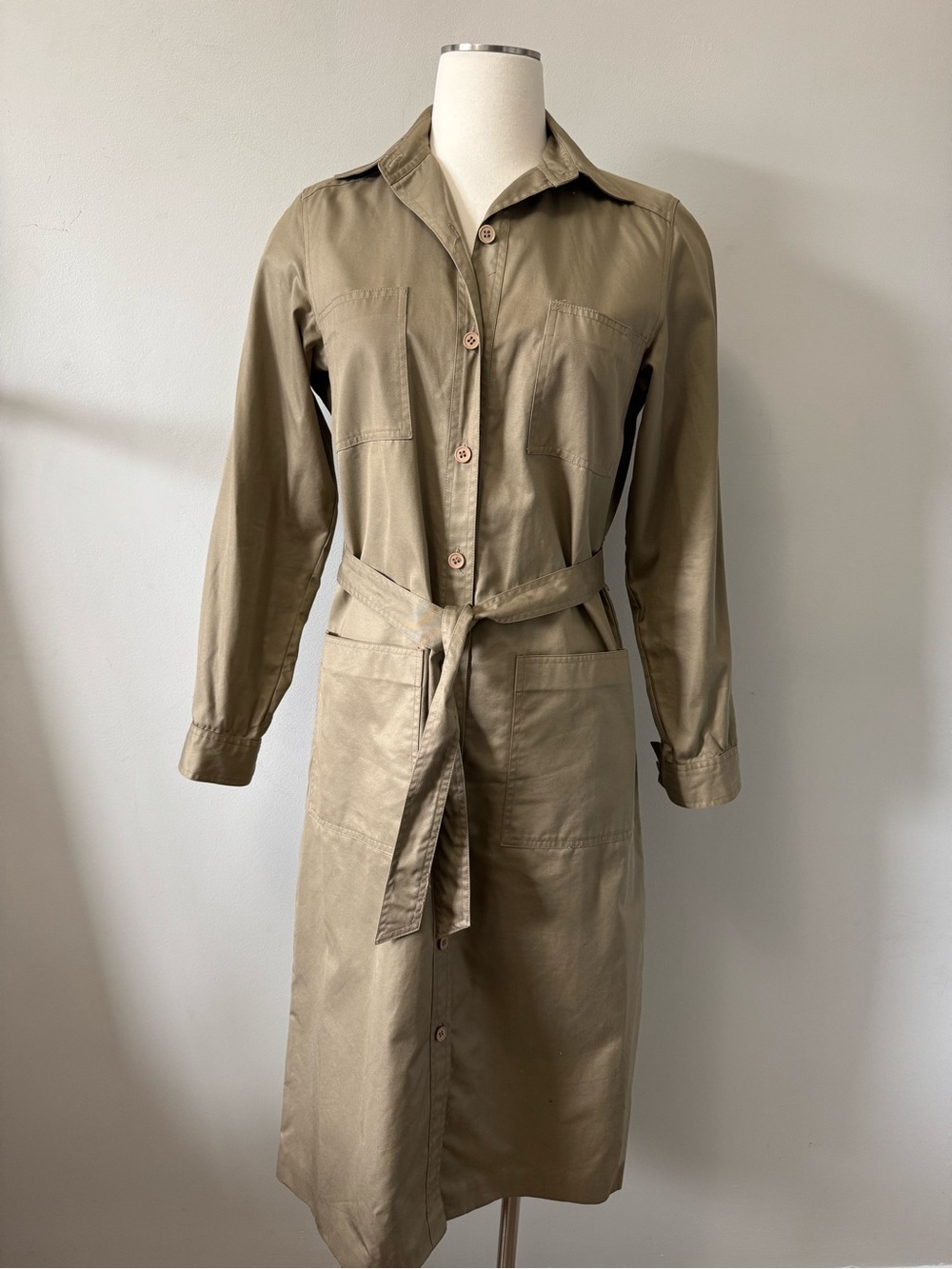 Ports International Vintage Rare DressShirt Belted Pocket Trench Beige size 6